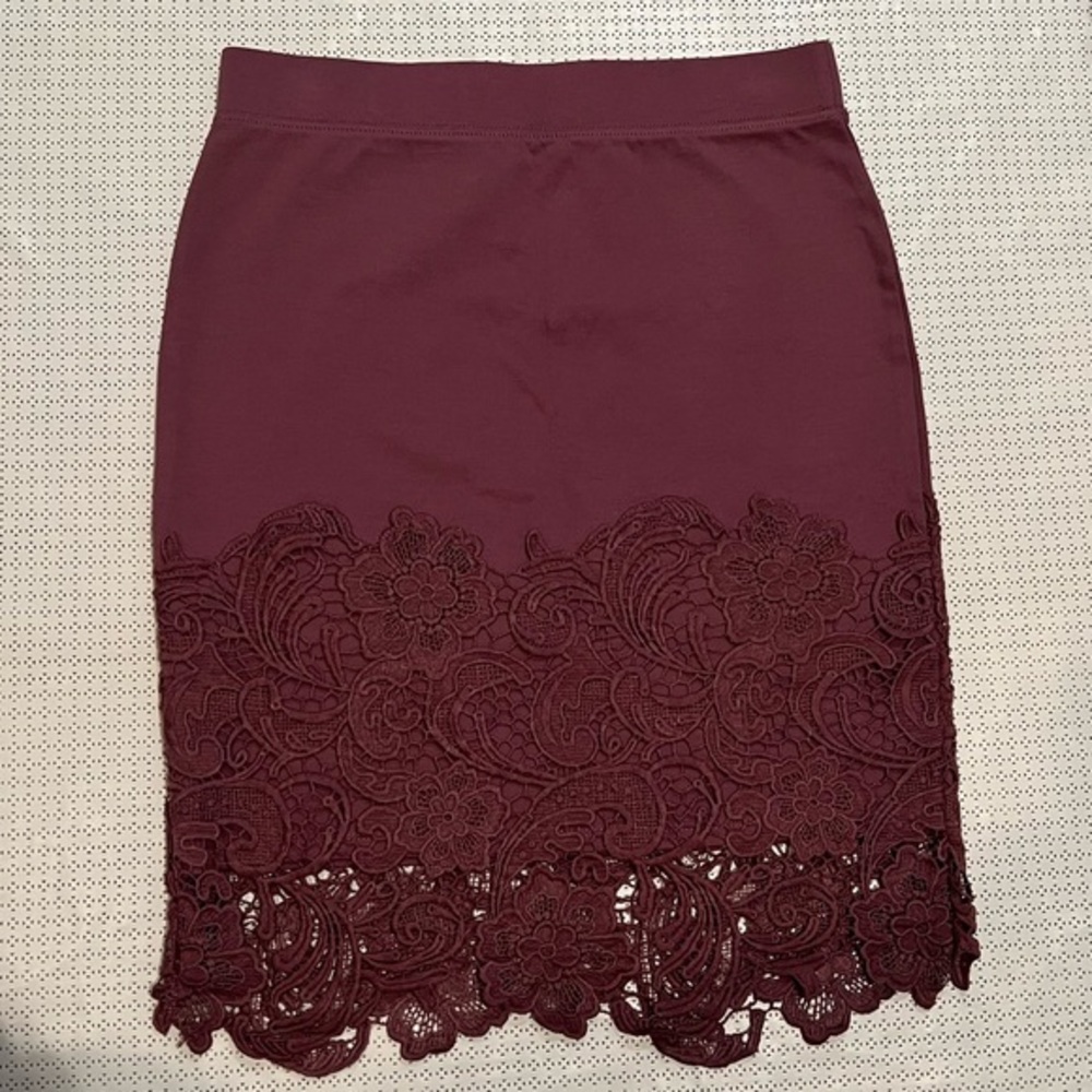 Haute Monde Burgundy Lace Midi Skirt